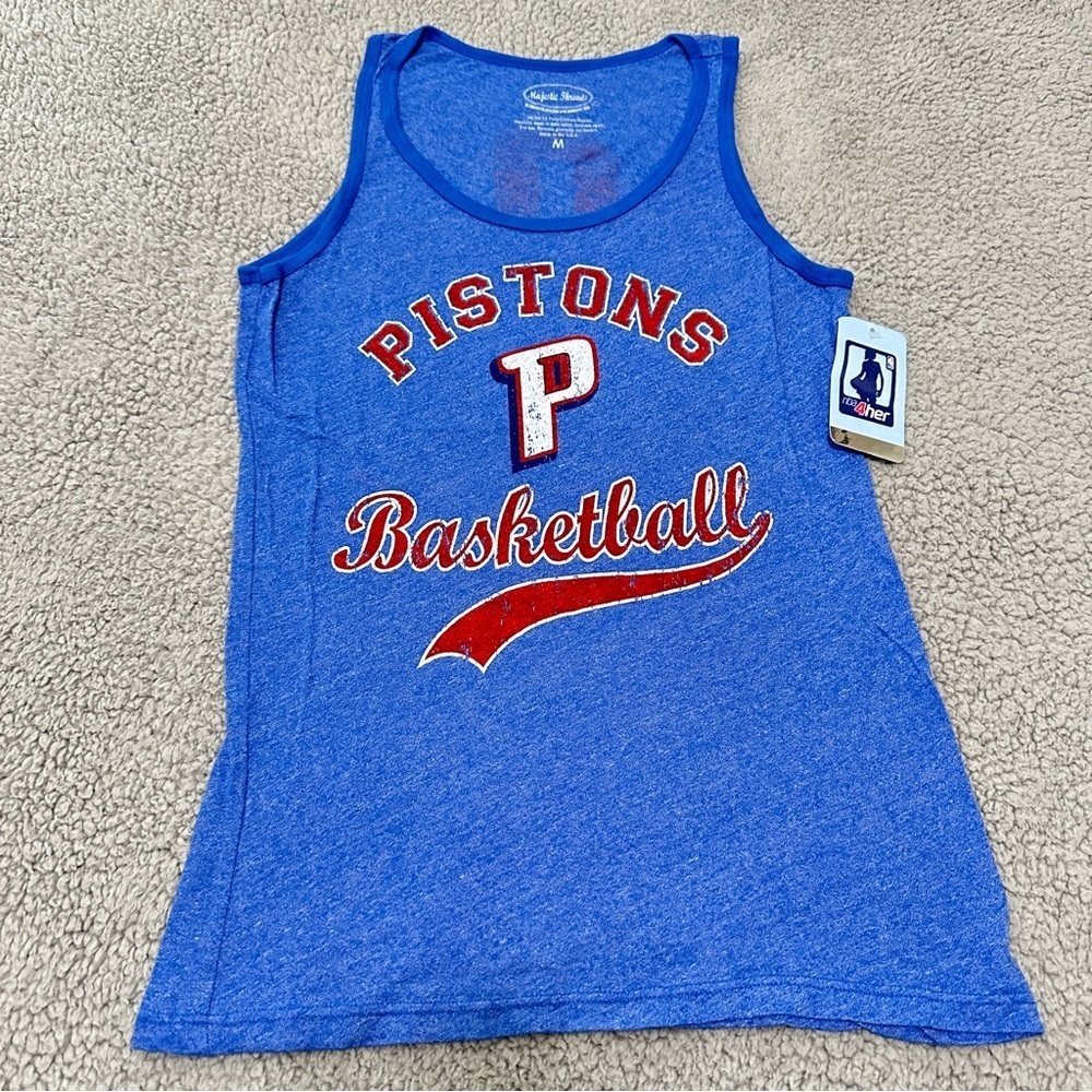 NBA Pistons Drummond Tank Top Majestic Threads Size M NWT Blue Red